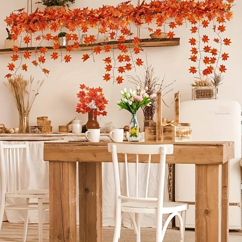 12pcs Elegant Autumn Artificial Maple Leaf Wreaths, Extra Long Rustic Fall Wreaths, for Thanksgiving and Halloween/Christmas