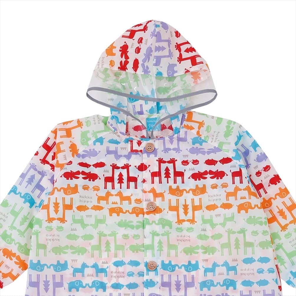 ogawa Kukka Hippo Animal with Reflective Backpack with Storage and Adjustable Tucks for Wearing Over a Backpack Kids' Raincoat, 100cm, Print, Tape,