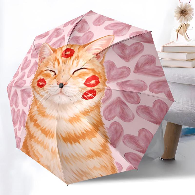 1pc Cat Love Automatic Opening/Closing Folding Umbrella with 8 Ribs,Windproof Portable Sunshade Umbrella Holiday gift yy260401095