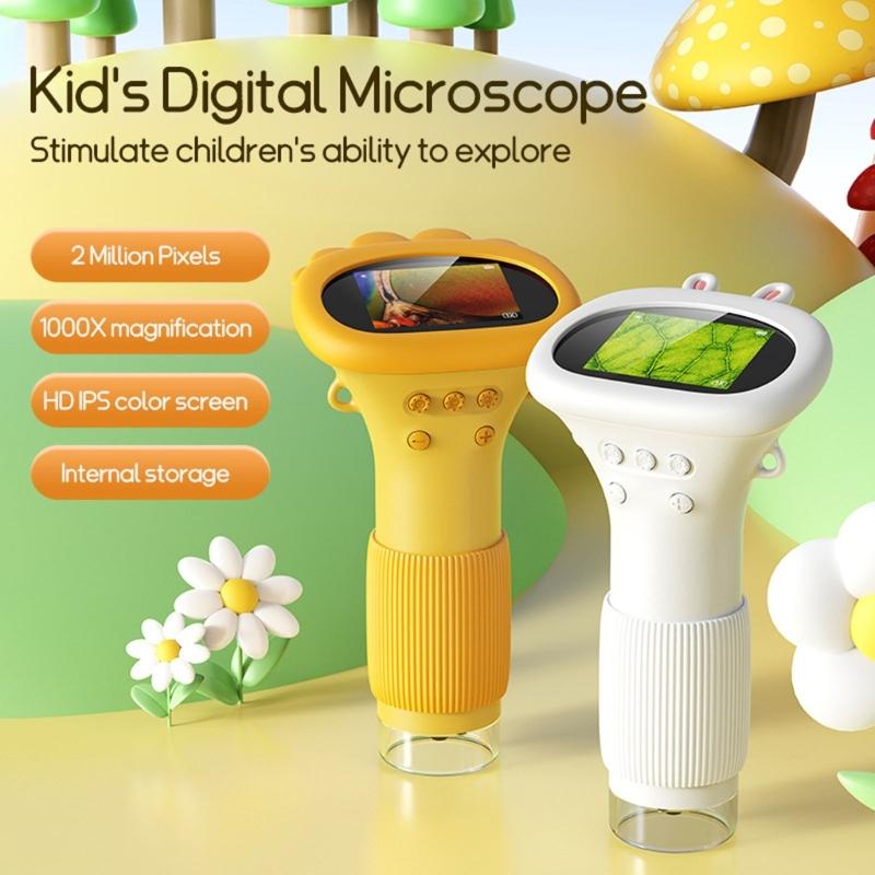1000X Children Educational Microscope with LED Light USB Rechargeable Power and Built In Camera Video Function Portable