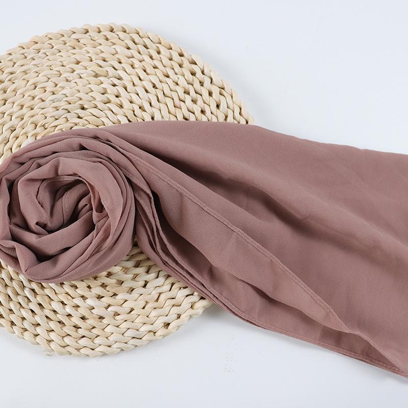 Damen einfarbiger Perlen-Chiffon-Bubbleschal, langer Seiden-Kopfschal, 70x180cm, nahöstlicher Stil