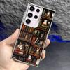 Phone Case for Samsung Galaxy S23 S24 S25 Ultra S20 S22 S23 FE Note 20 S21 Plus S24FE Shell Cover Vintage Bookshelf Kitten