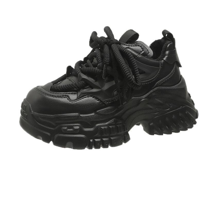 

Модные новые осенние повседневные туфли для папы со скрытым каблуком, женские спортивные туфли на толстой подошве и платформе, 6 см, кожаные женские кроссовки 40 чёрный