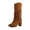 Winter Black Yellow Women Mid Calf Boots Round Toe High Heel Small Big Size 33 52