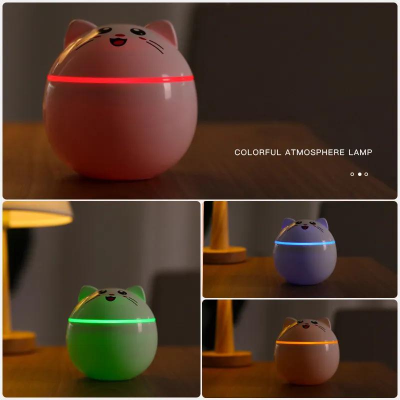 300ml Mini Lucky Cat USB zvlhčovač vzduchu Ultrazvukový Aroma Difuzér Výrobník mlhy s LED světly Přenosná čistička vzduchu do auta