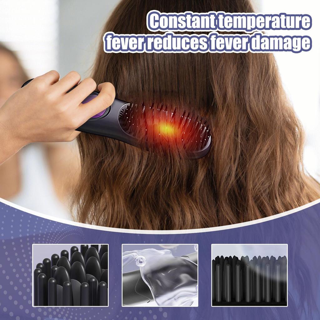 Portable Electric Hair Straightener Rechargeable Hair Straightener Brush Fashionable Negative Ion Straightening Comb Hair Brush