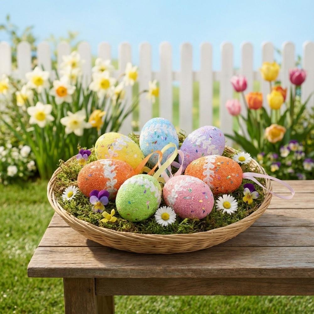 6Pcs DIY Craft Fake Easter Eggs Colorful Eggs Hanging Ornaments  Easter Party