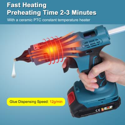 Pistola de pegamento caliente inalámbrica, calentamiento rápido, temperatura constante segura, con 20 barras de pegamento caliente y luz LED