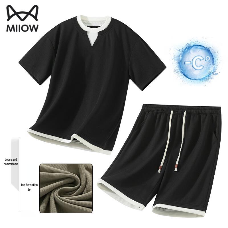 MiiOW Men s Faux Two-Piece Ice Feel Casual Set 4XL