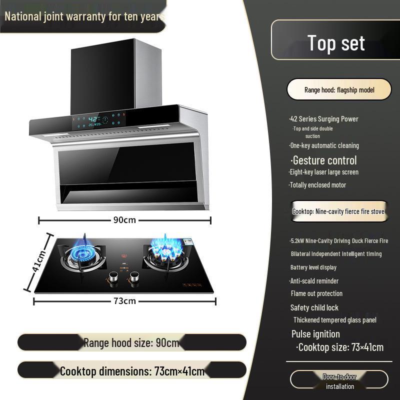 Haotaitai High-Suction Kitchen Range Hood with Automatic Cleaning, 7-Shaped Top, and Side Double Suction for Apartments