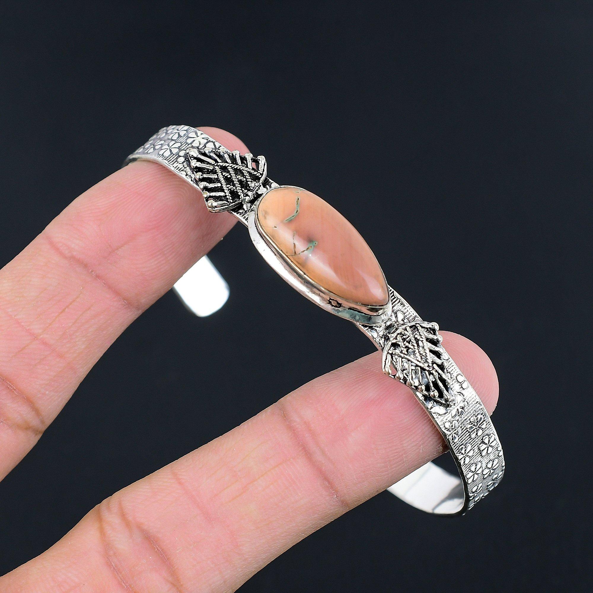 

Daughters Day Sale 925 Sterling Silver Pear Dolomite Stone Wife Bangle Jewelry Adjustable