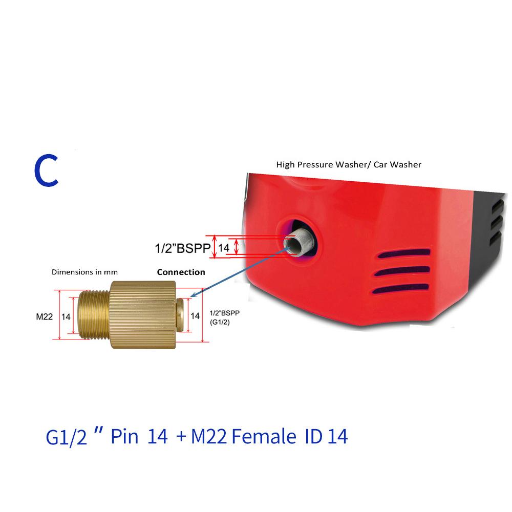 Adapter Converting 1/2"BSPP To M22 Male Car Washer Outlet Connector for STIHLE NILFISK