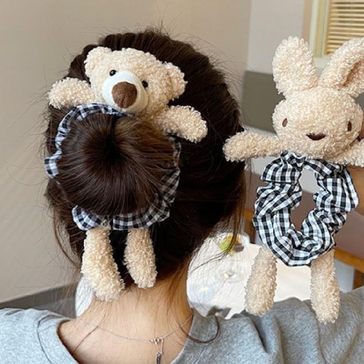 Girls Plush Rabbit Hair Rope Lovely Fluffy Scrunchies Cartoon Bear Elastic Bands