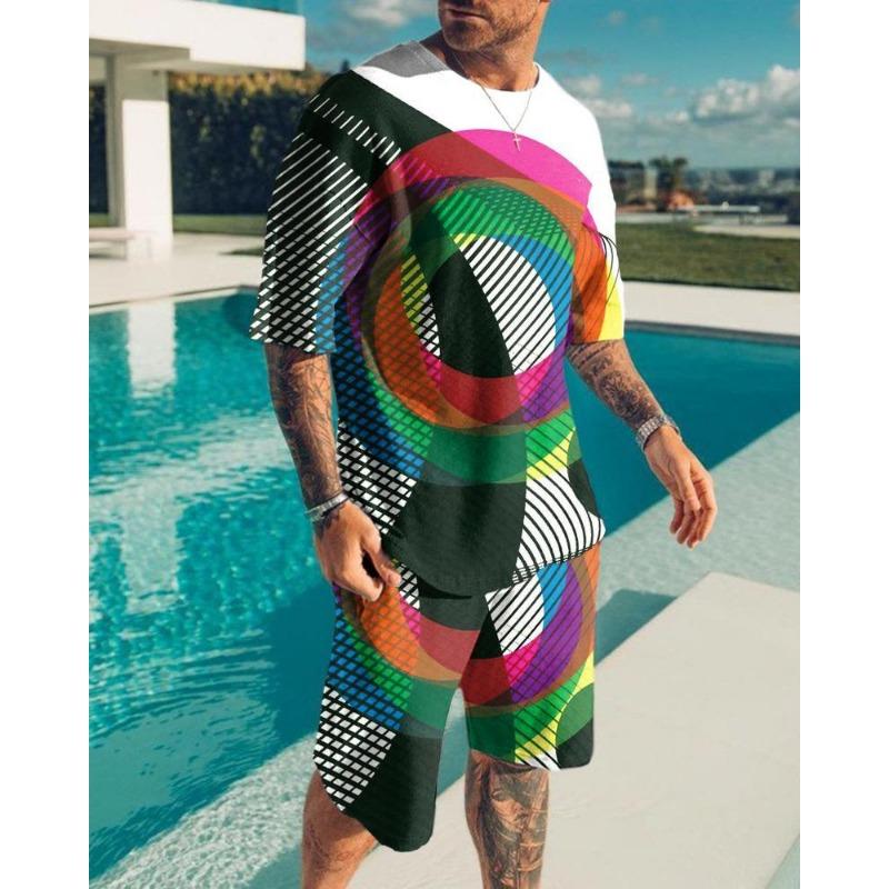 Costum de vară casual la modă pentru bărbați, cu imprimeu 3D cu animale, îmbrăcăminte sport cu mânecă scurtă, supradimensionat, cu gât rotund, șorturi, set de 2 piese