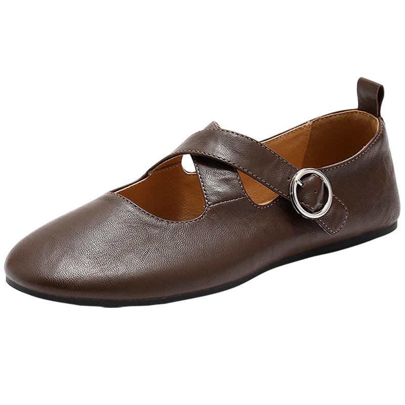 Senda Women's Cross-Strap Mary Jane Ballet Flats