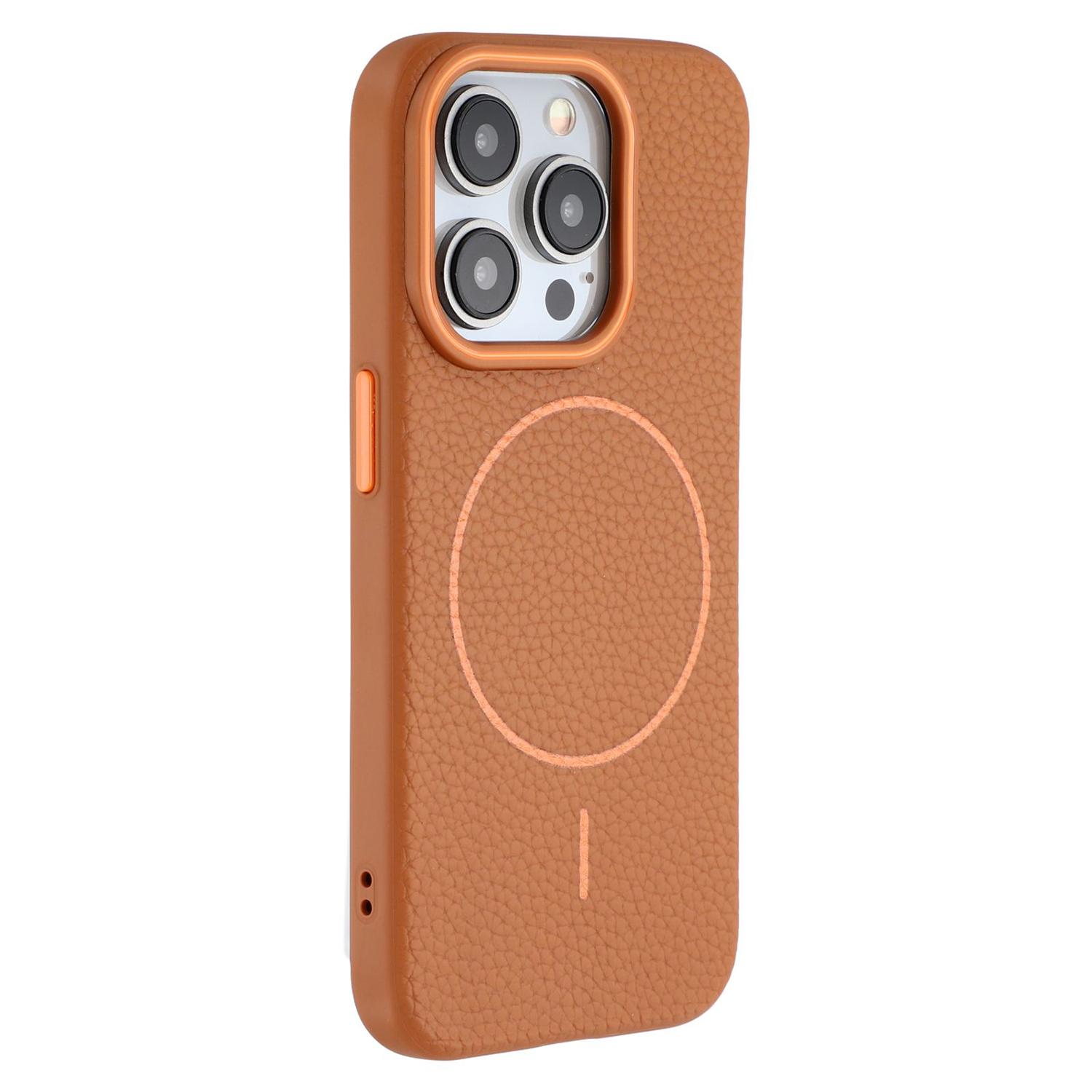 

For iPhone 15 Pro Max Magnetic Case Litchi Texture TPU Phone Cover Compatible with MagSafe Brown
