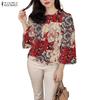 ZANZEA Women Ethnic Print Casual Round Neck 3/4 Sleeve Blouse