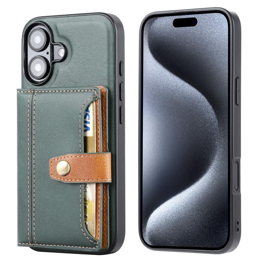 For iPhone 17 Case Calf Texture Card Holder PU Leather+TPU Kicsktand Phone Cover