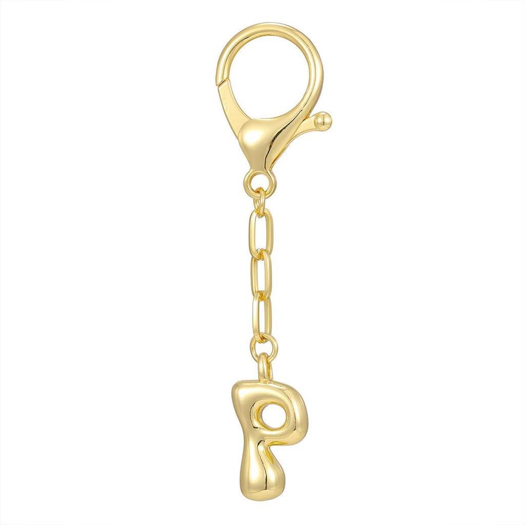 18K Gold Bubble Initial Pendant Keychain