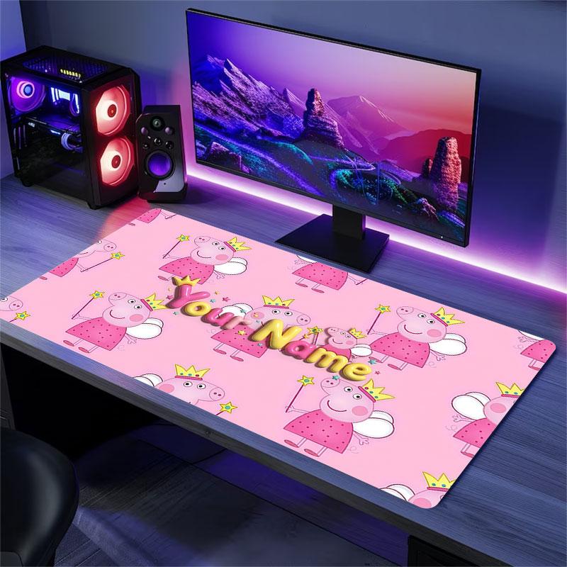 Custom Name,Peppa Pig Mouse Pad, Large Gaming Desk Mat, Non-slip XXL Mousepad for Laptop & Tablet, Mini PC Playmat with Stitched Edges