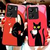 Kočky pijící kávu pro Xiaomi Redmi 13C Note13 12 Pro Plus 5G Note 9 13T Pro POCO X6 F5 F6 Černý kryt na telefon z tvrzeného skla