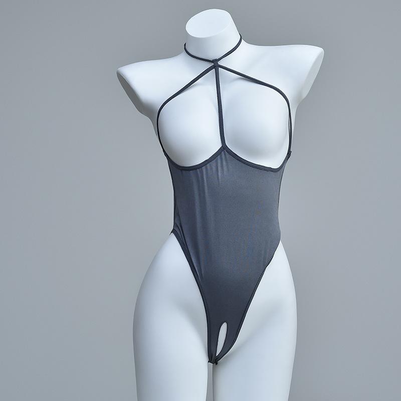 

New neck small chest erotic underwear body sleeveless base free onesie one size fits all сірий колір