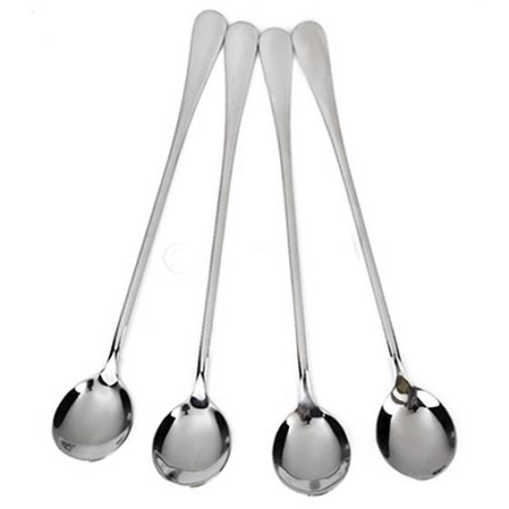Home Kitchen Tool 4 Pcs Long Round Stainless Steel Coffee Honey Ice Cream Spoons ADM
