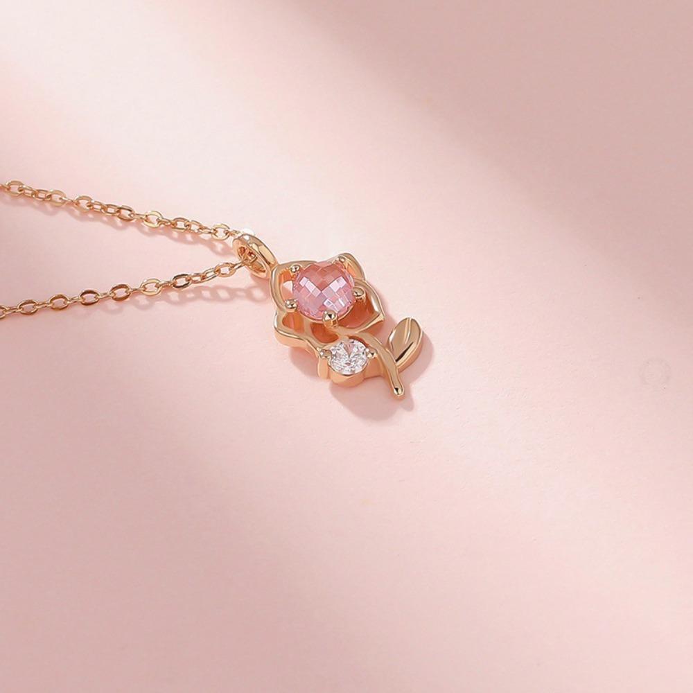Romantic Pink Rose Necklace Tender Clavicle Chain Sweet 3D Flower Choker  Gift