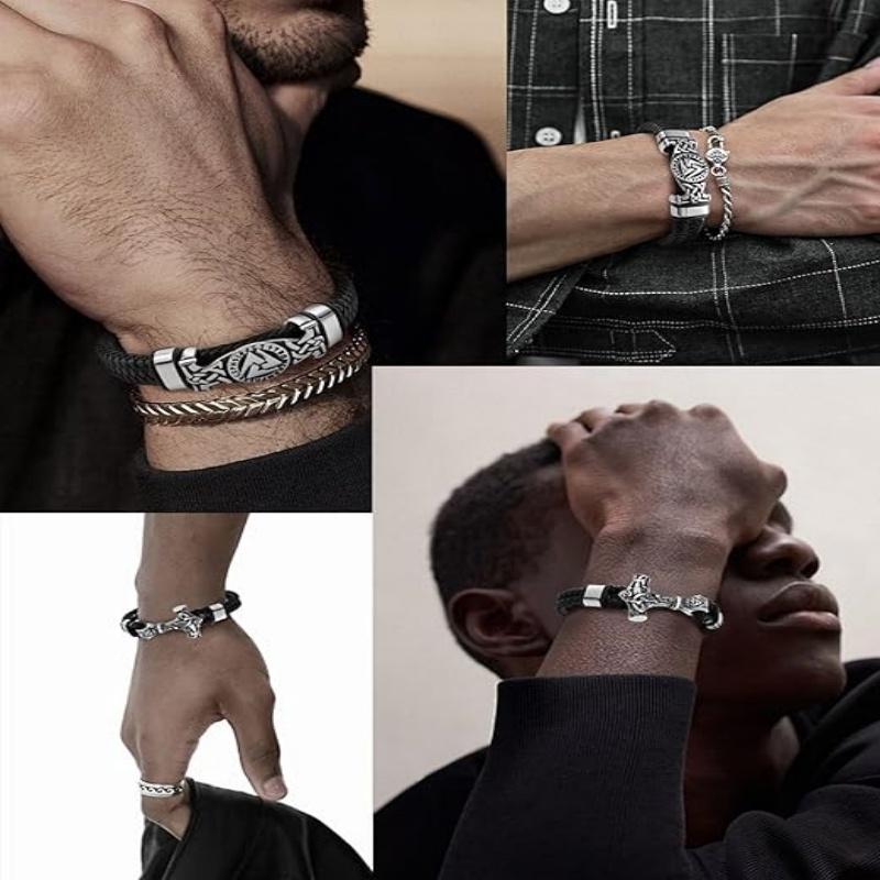 Edelstahl Schwarzes Leder Armband Herren Schmuck mit Anhänger für Herren