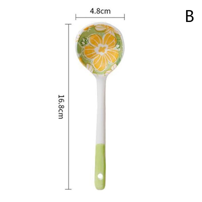 Kawaii květinová keramická polévková lžíce Roztomilá korejská zmrzlina Ručně malovaný kávový dezert Lžíce s dlouhou rukojetí Kuchyňské doplňky