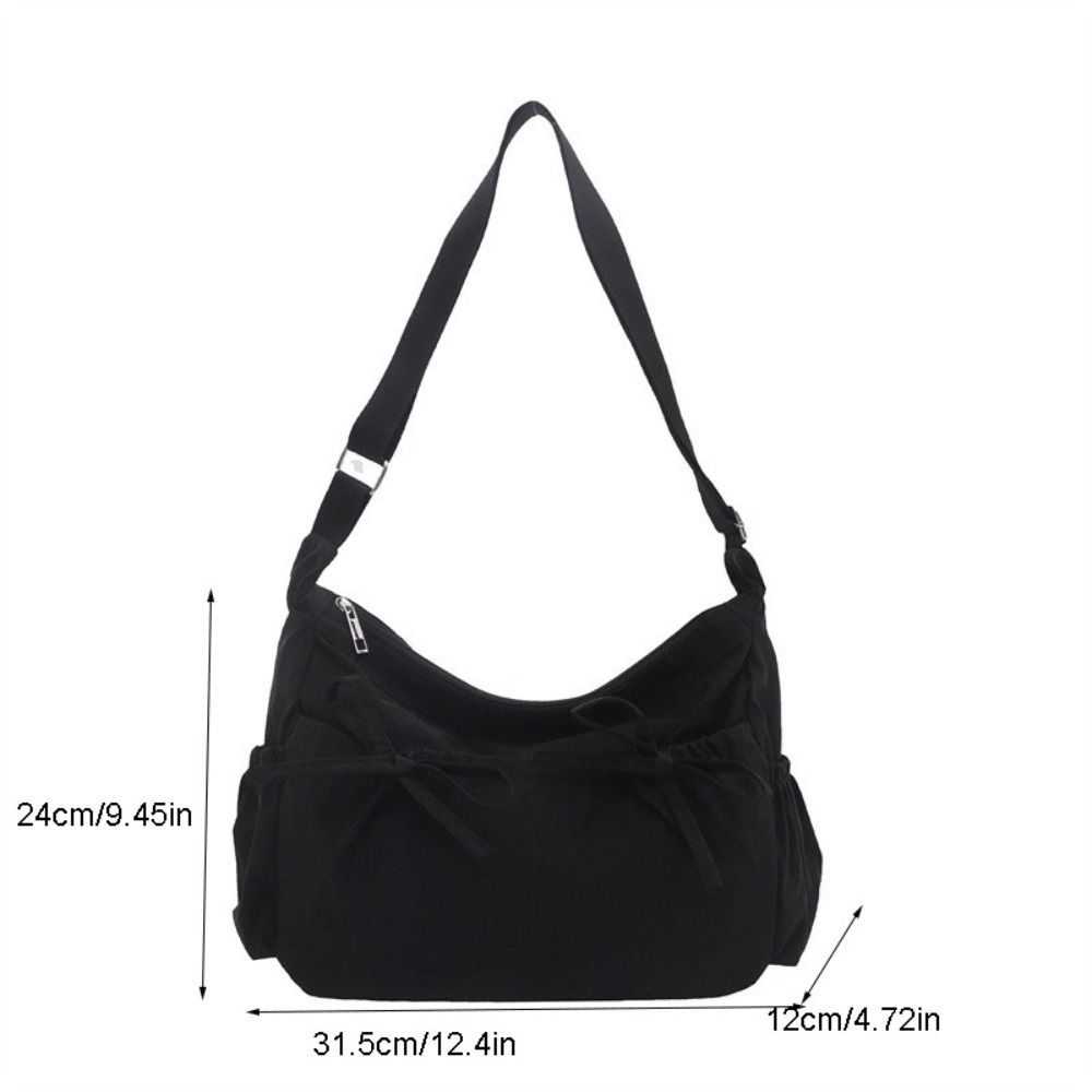 Pleated Nylon Shoulder Bag Multiple Pockets Hobo Bag Sweet Bow Crossbody Bag Women