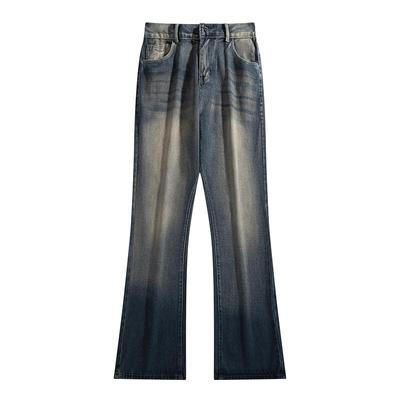 Calças Jeans Retas Largas Estilo Retro Hong Kong Lavadas Micro-Flare Comprimento Total para Homens e Mulheres - Calças Casuais de Trabalho
