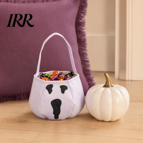 Halloween Bag Cute Treat or Trick with Handle for Kids, Reusable Non Snack Woven Candy Goodie Bag, Soft Handbag Basket Party Favors
