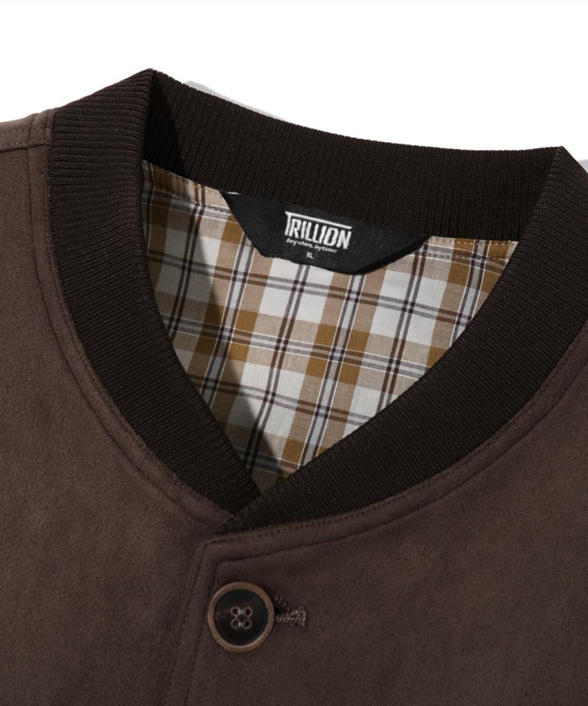 Trillion Two-Pocket Button Suede Bomber Jacket_Brown