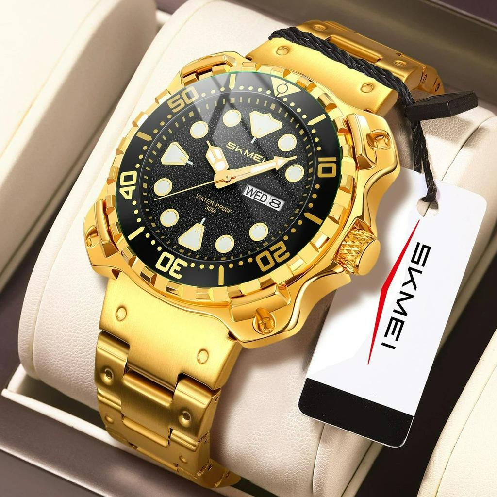 Skmei Men Watch Outdoor Sports Quartz Watches Mens Stainless Steel Waterproof Luminous Wristwatch Male Week Date Display Clock
