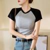 High Waist Blouse T-shirt Summer New Stitching Short-sleeved Cotton Base Shirt