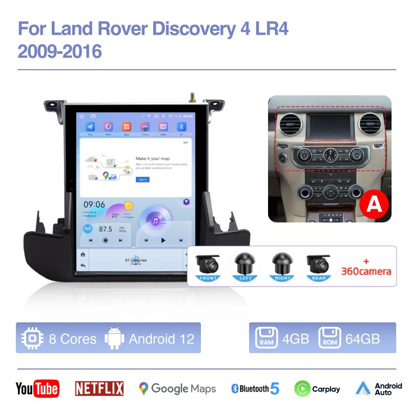 10.4 " Car multimedia Video player For Land Rover Discovery 4 LR4 2009-2016 GPS navigation Android12 Carplay 4G wifi 360camera