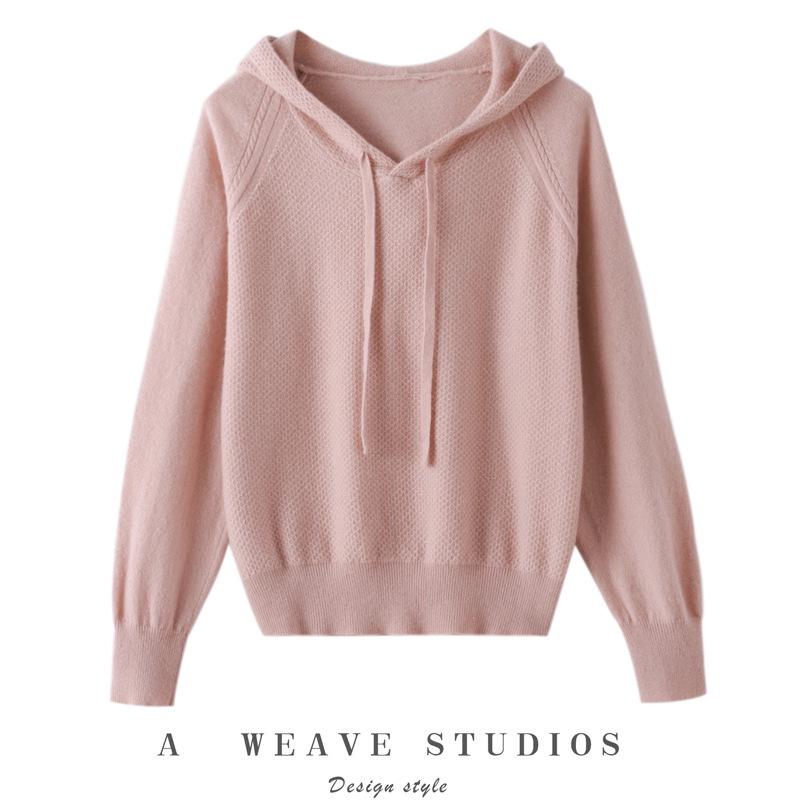 2026 Le Ka Sha Women's Long Sleeve Cashmere Knit Hoodie Sweater, Slim Fit Versatile Base Layer Pullover