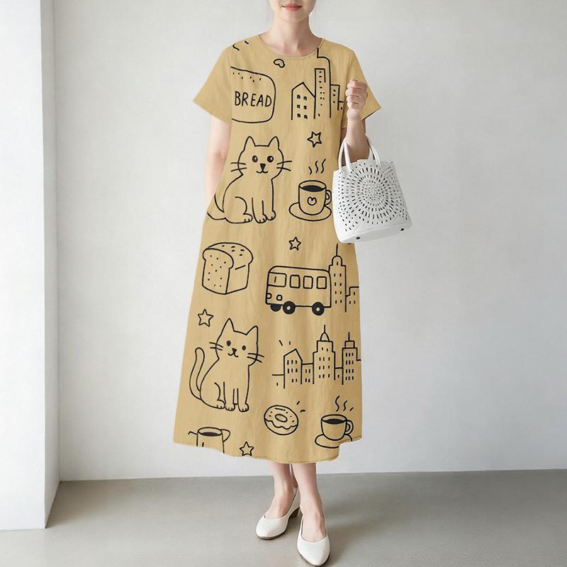 

ZANZEA Женское повседневное платье с круглым вырезом и коротким рукавом с принтом 5XL хаки