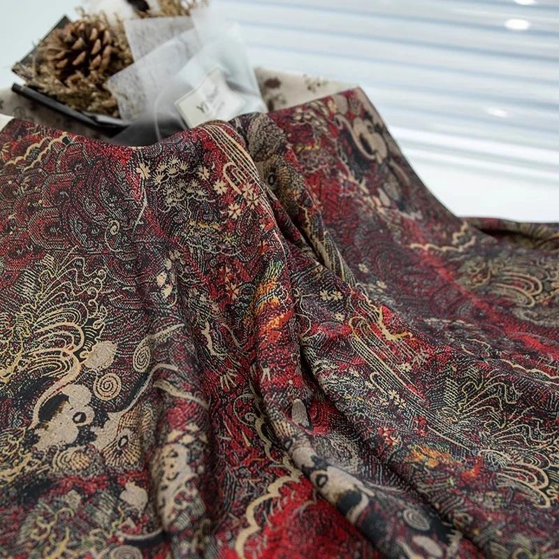 100x150cm Vintage Floral Printed Gambiered Canton Gauze Fabric Simulated Silk Fabric for Sewing Clothes Dress