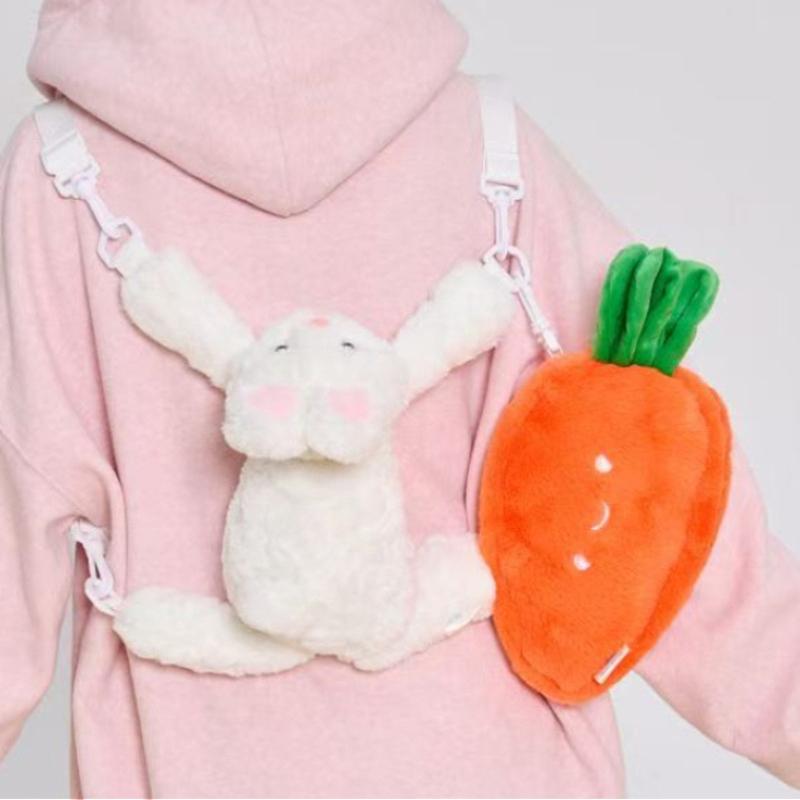 Rabbit Plush Toy Fluffy Carrot Shoulder Bag Cute Things Kawaii Cartoon Animal Plushie Doll Holiday All Match Bag Birthday Gift