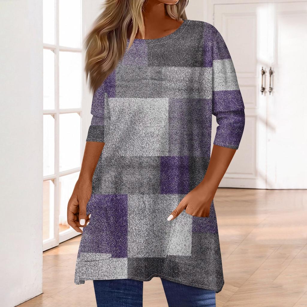 3/4 Sleeve Tops For Women T-Shirt Casual Print Tops T Shirt Round Neck Pullover  Blouse