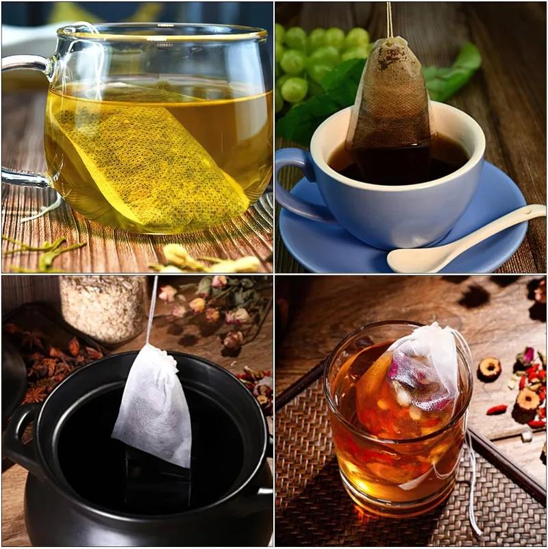 100-500PCS Disposable Tea Bags Filter Paper Non-woven Sealing Teabags with Drawstring Kitchen Teaware Coffee Loose Tea Spice Bag