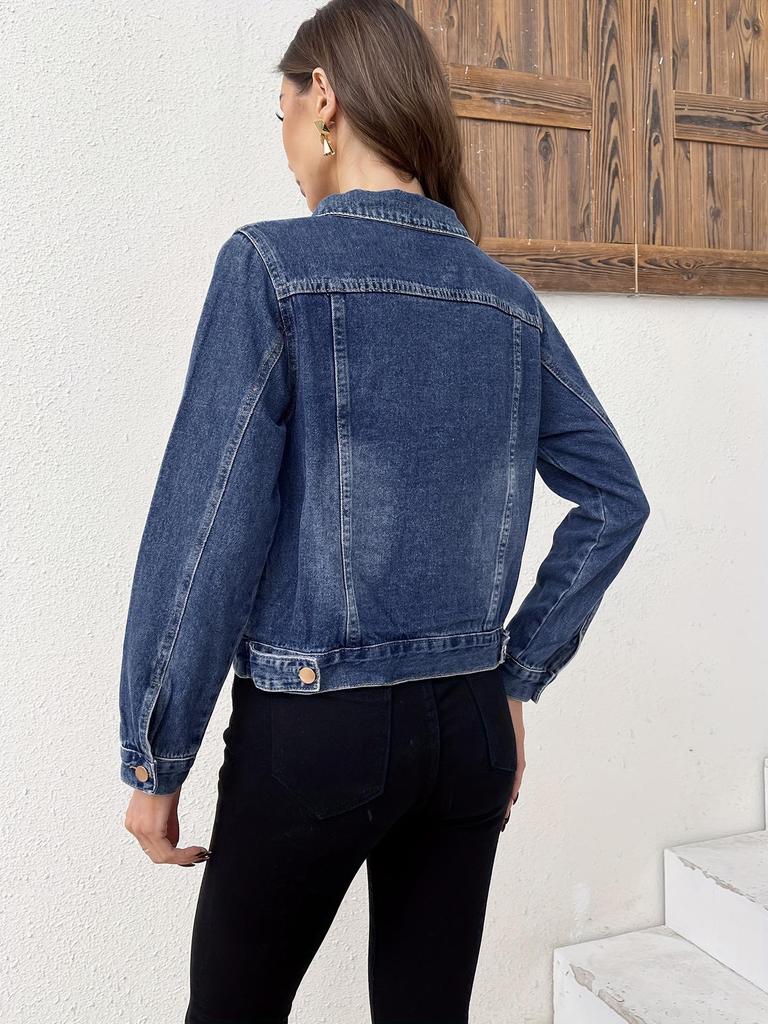 Veste décontractée en jean pour femme Europe et Amérique 2025 avec boucle en cuivre