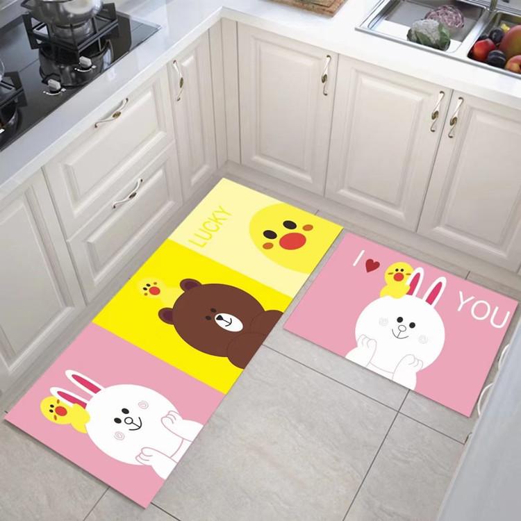 Cartoon Kitchen Floor Mat, Water-Absorbing And Oil-Absorbing Diatom Mud Floor Mat, Wear-Resistant And Dirt-Resistant L-Shaped Floor Mat, Anti-Skid Ma