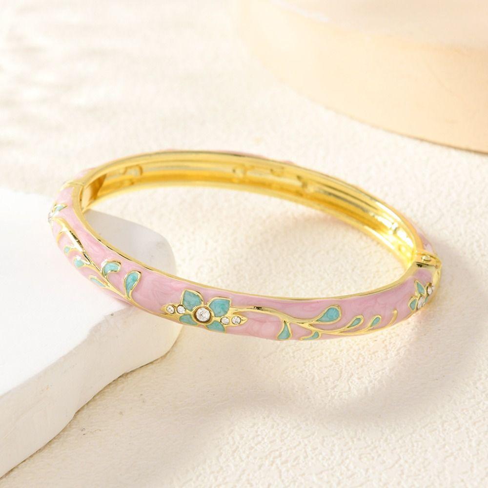 Rhinestone Flower Jewelry Flower Design Enamel Bracelet Jewelry Cloisonné Bracelet  For Girls