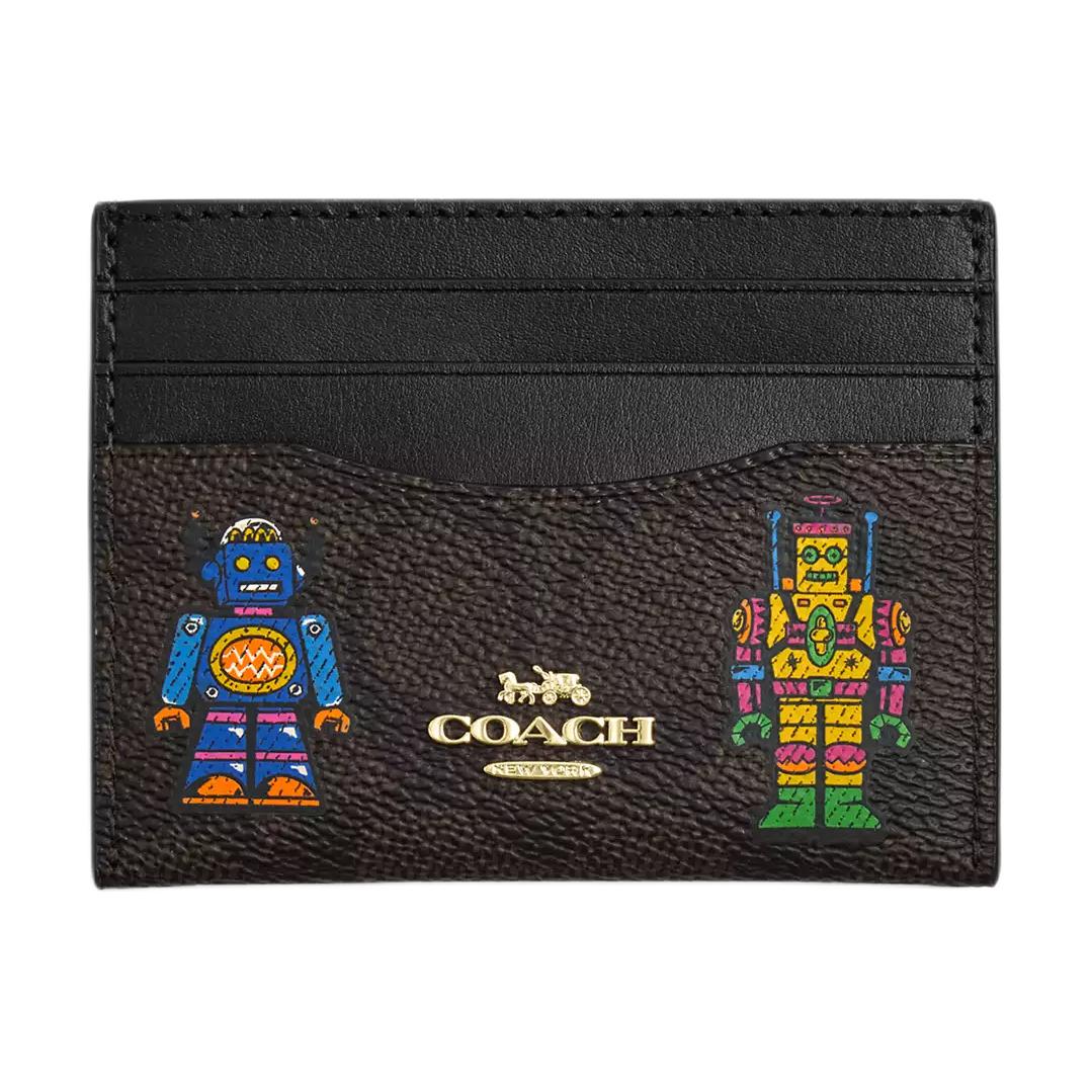 Coach Cosmic 10 Brand Logo Robot Print Coated Canvas Card Case Women card case Walnut CW929-IMXB5 Walnut