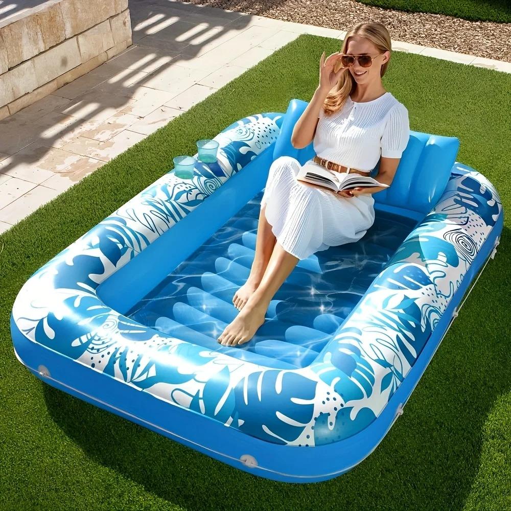 JOYFY 4 en 1 Piscina Inflable para Tomar el Sol Flotador 70" x 46" Flotadores de Piscina para Adultos con Almohada para Fiestas en el Agua Regalos