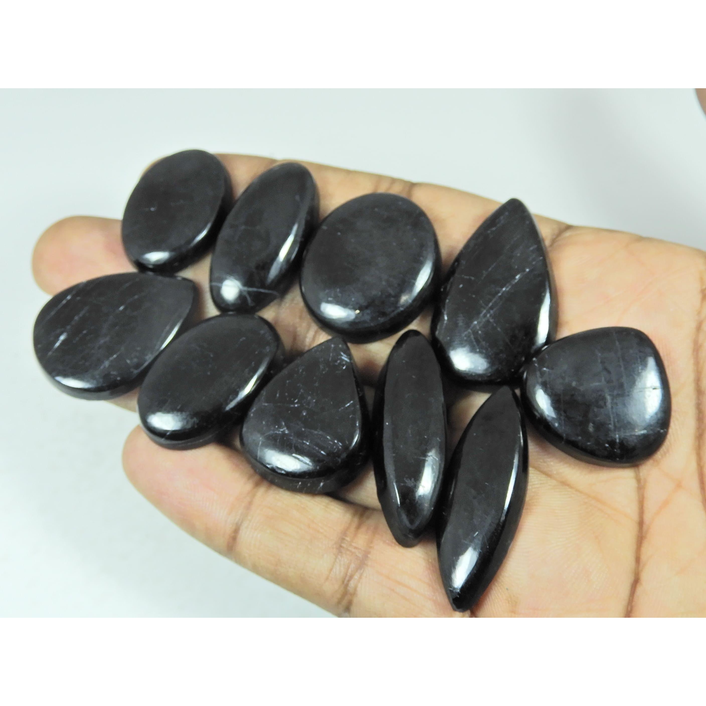 310Cts.Natural Black Tourmaline Mix Shape Cabochon Loose Gemstone 10Pcs Lot C-2912