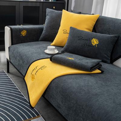 Chenille Geborduurde Letter Blad Sofa Hoes Universele Modulaire Zwarte Rand Sofa Hoes Antislip Bankhoes voor Woonkamer